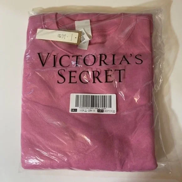VS Pink S Pink Silver Shimmer Varsity Crew - Picture 3 of 3